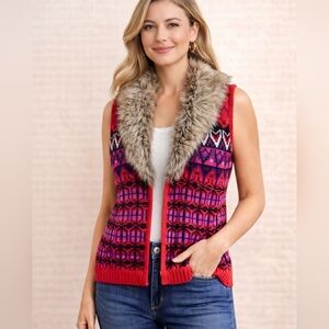 Vintage LOGG H&M Nordic Knit Sweater Vest Fur Collar Festive XS